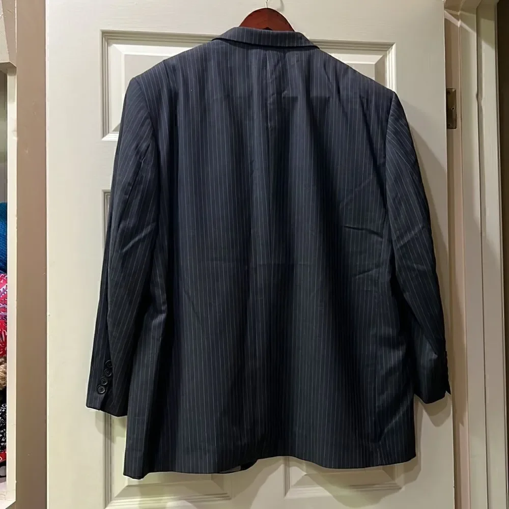 Oscar de La Renta Grey w Blue Pinstripes 3-button Men’s 48R Sports Coat Blazer